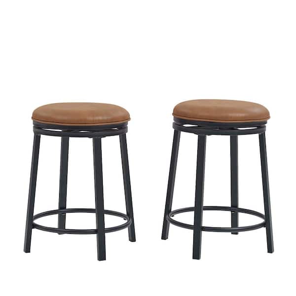 23.5 in. H Brown Swivel Bar Stool with 360° Rotating Fabric Seat, Metal Frame Bar Chair for Kitchen or Cafe, Set of 2