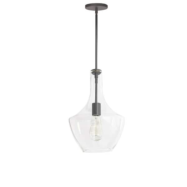 Dainolite Petalite 1-Light Matte Black Schoolhouse Pendant Light with Clear Glass Shade
