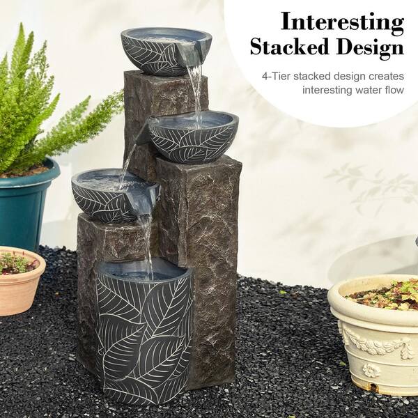 Glitzhome 32.75 in. H Natural Leaf Textured 4-Tier Resin Outdoor