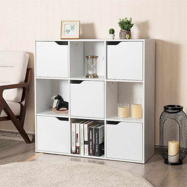 35.5 in. H 9-Cube Bookcase Cabinet Wood Bookcase Storage Shelves Room Divider Organization
