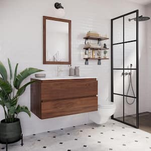 Formosa 36 in. Single Sink Wall Mount Floating Warm Walnut Bath Vanity with White Quartz Top and Undermount Ceramic Sink