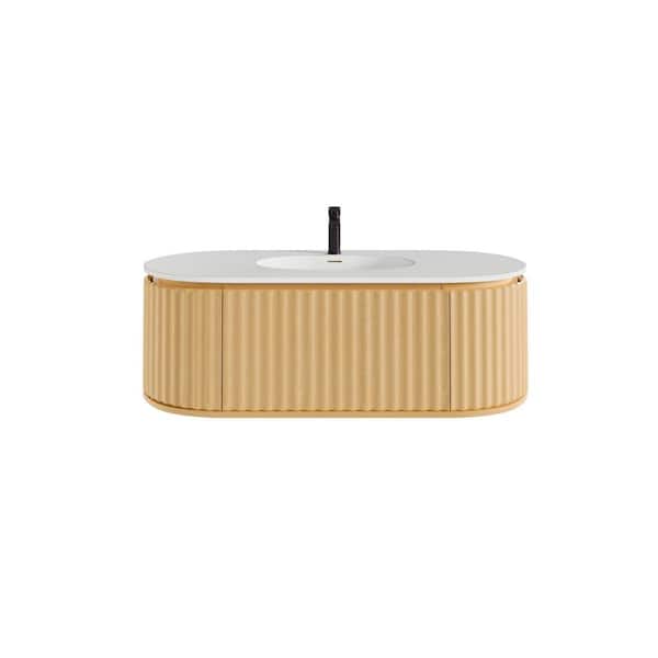 Eviva Haven 48 in. Single Sink Floating Natural Oak Bath Vanity with White Solid Surface Top (Assembled)