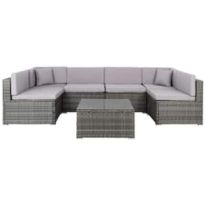 Diona Gray Wicker Outdoor Patio Sectional with Gray Cushions