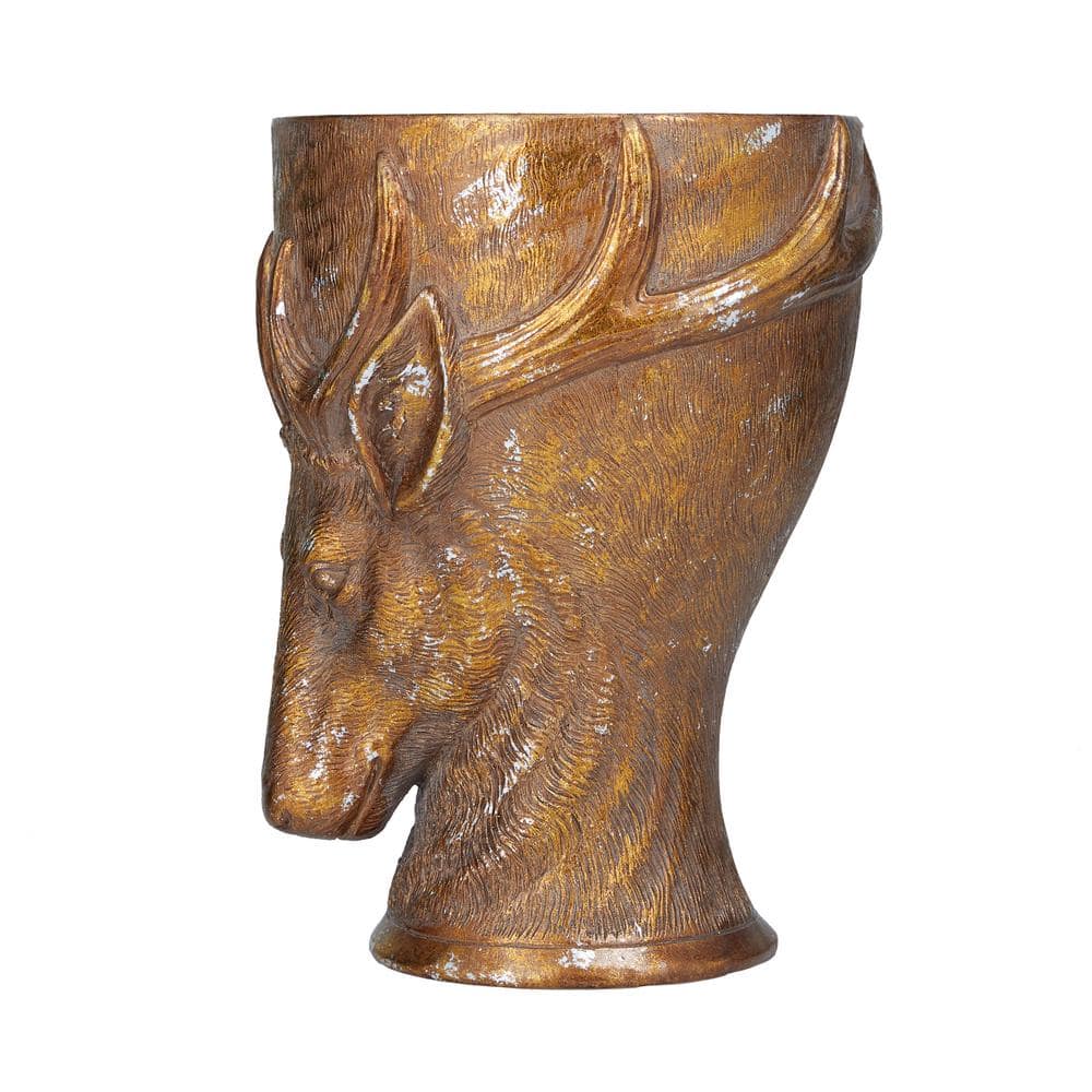 14 in. Bronze Polystone Deer-Inspired Indoor Planter