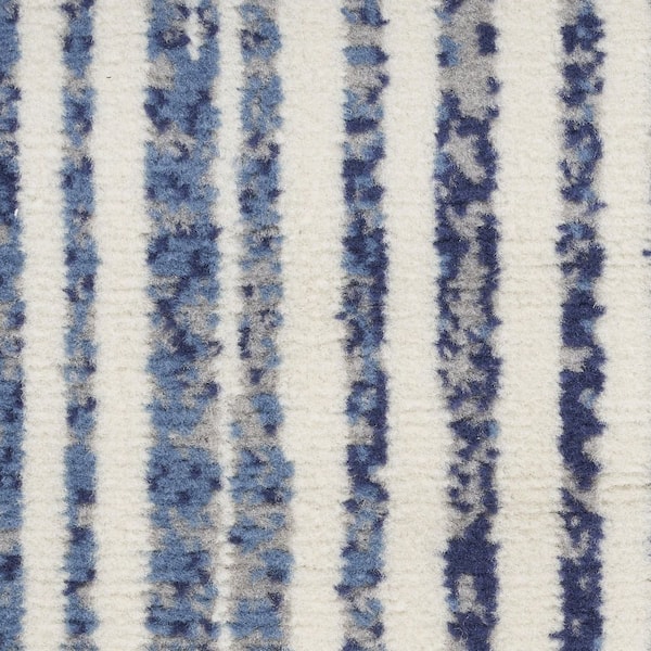 2 ft. x 8 ft. Blue Striped Washable Area Rug