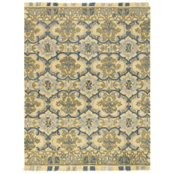 Blossom 8 ft. x 10 ft. Gold/Blue Oriental Area Rug