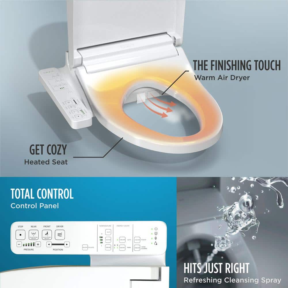 Cotton White Heated Electronic Bidet Toilet Seat with SoftClose Lid