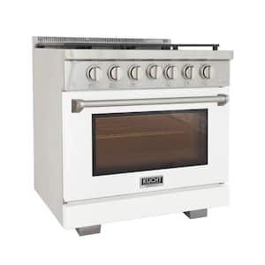 Professional 36 in. 5.2 cu. ft. 6 Burners Freestanding Natural Gas Range in White with Convection Oven