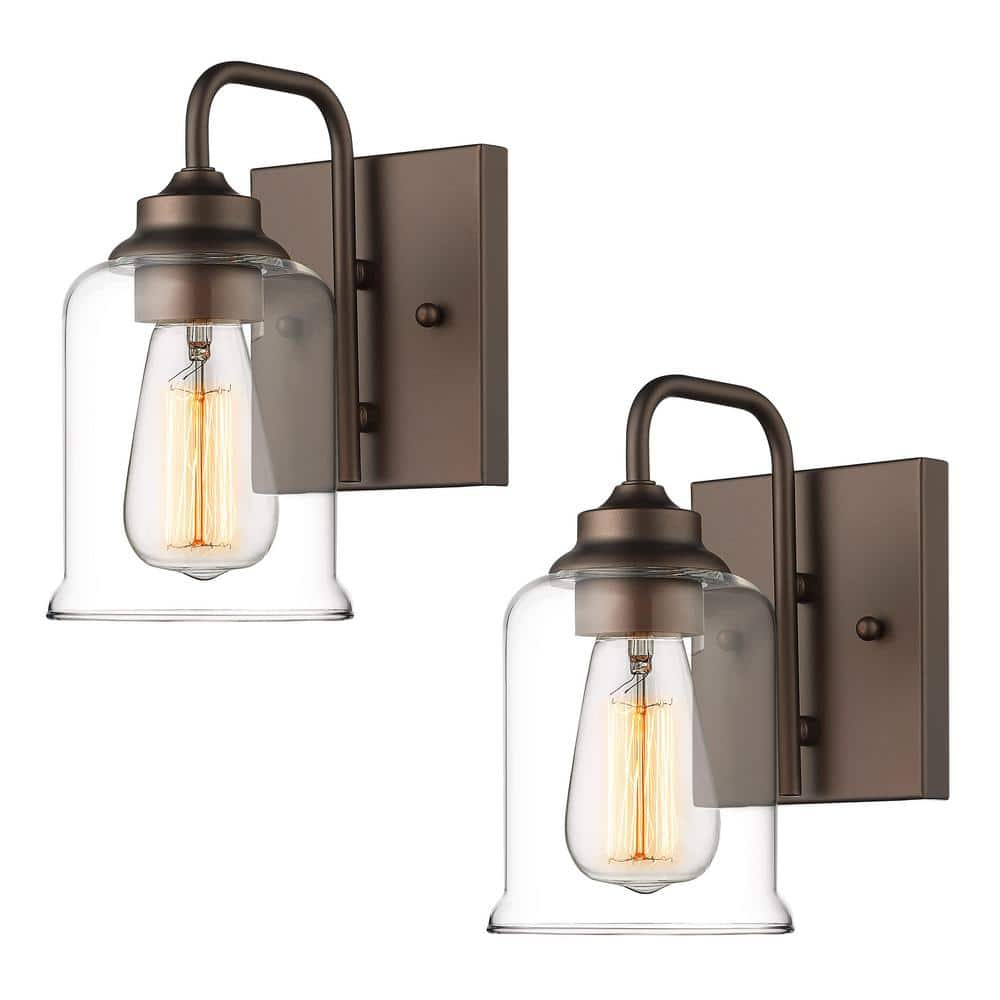 4.7 in. 1-Light Modern Industrial Oil Rubbed Bronze Vanity Light Sconces Wall Lighting with Clear Glass Shade 2PK -  JAZAVA, HDZSL72B-2 ORB