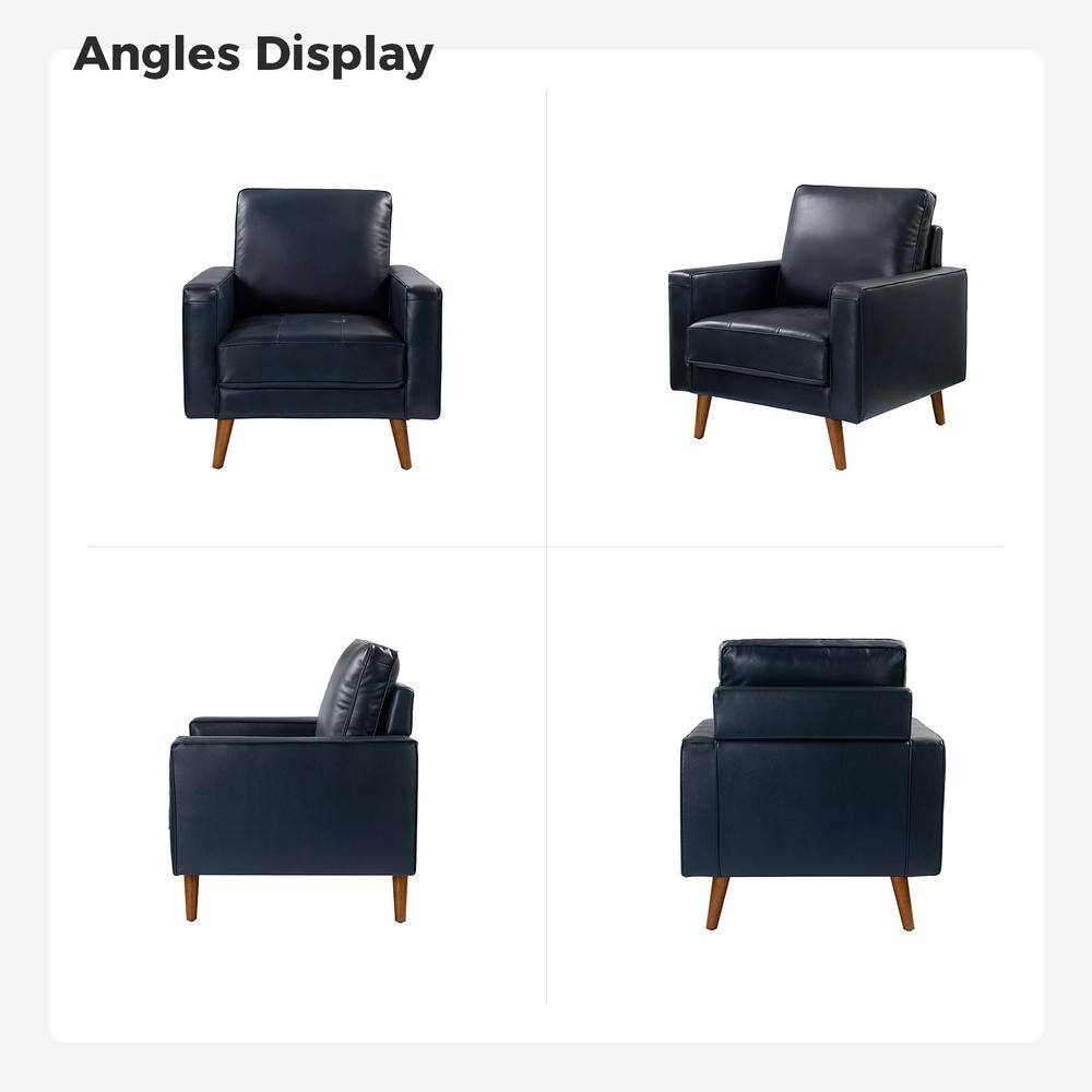 Navy Genuine Leather Mid-Century Modern Accent Chair