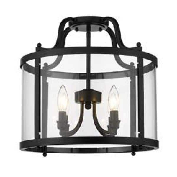 Matte Black and Clear Glass 16" Semi-Flush Mount Light