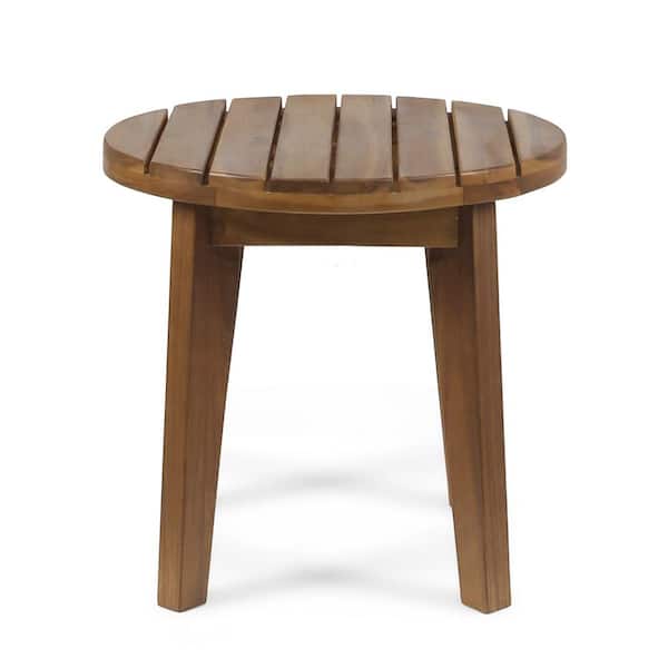 Noble House Gertrude Teak Brown Round Wood Outdoor Patio Side Table