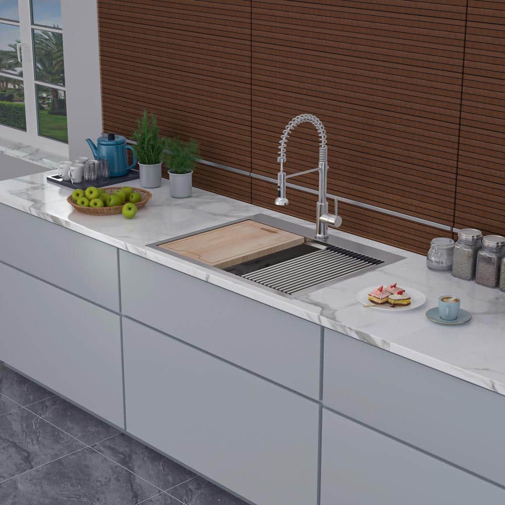 25'' Stainless Steel Drop-In Single Bowl Kitchen Sink with Accessories