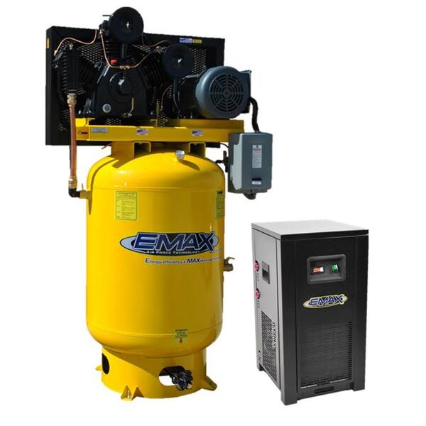 EMAX Industrial PLUS Series 120 Gal. 10 HP 208-Volt 3-Phase 2-Stage Stationary Electric Air Compressor with 58 CFM Dryer