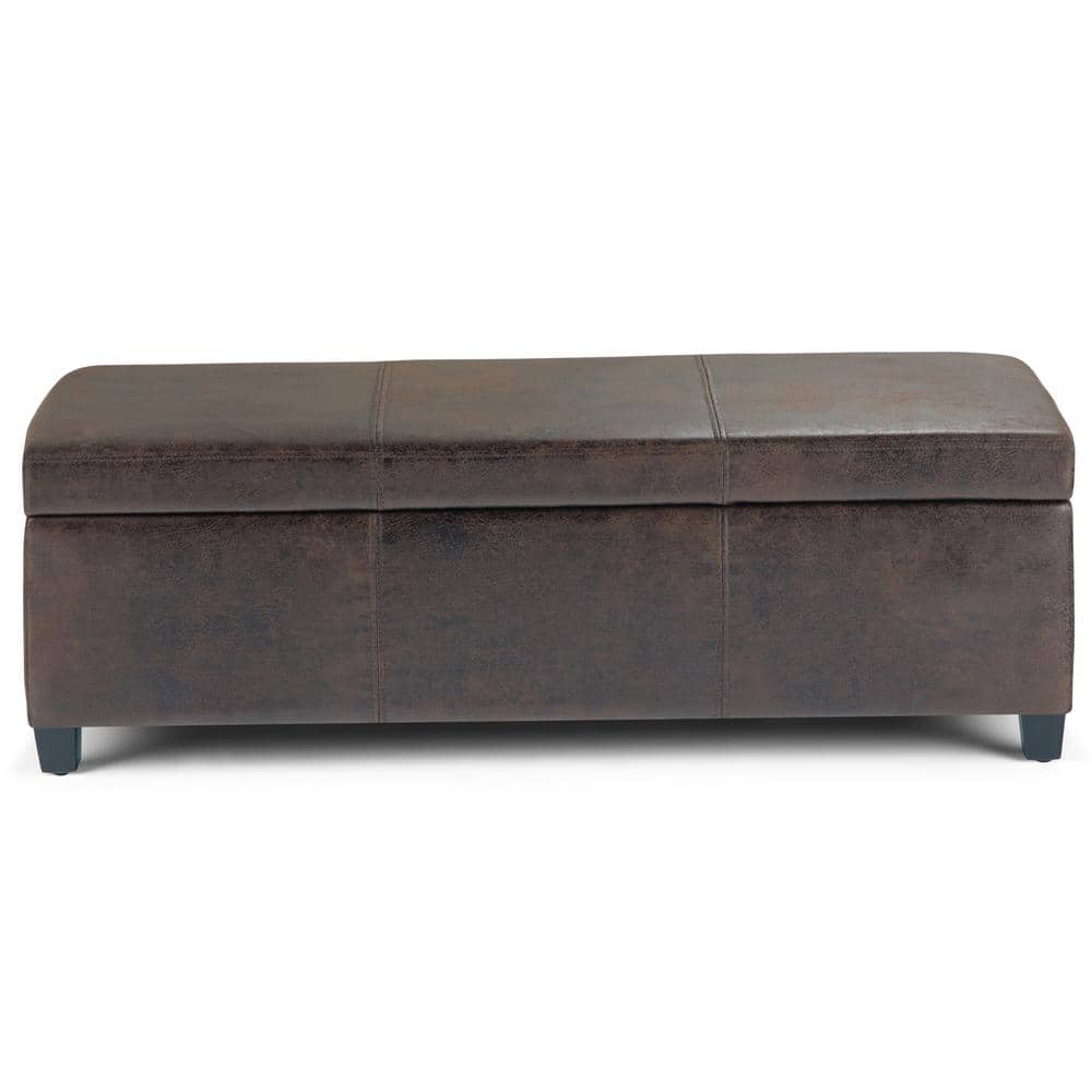 Distressed Brown Faux Leather Storage Ottoman Bench