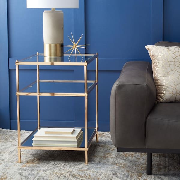Noelia 22 in. Gold Rectangle Glass End Table