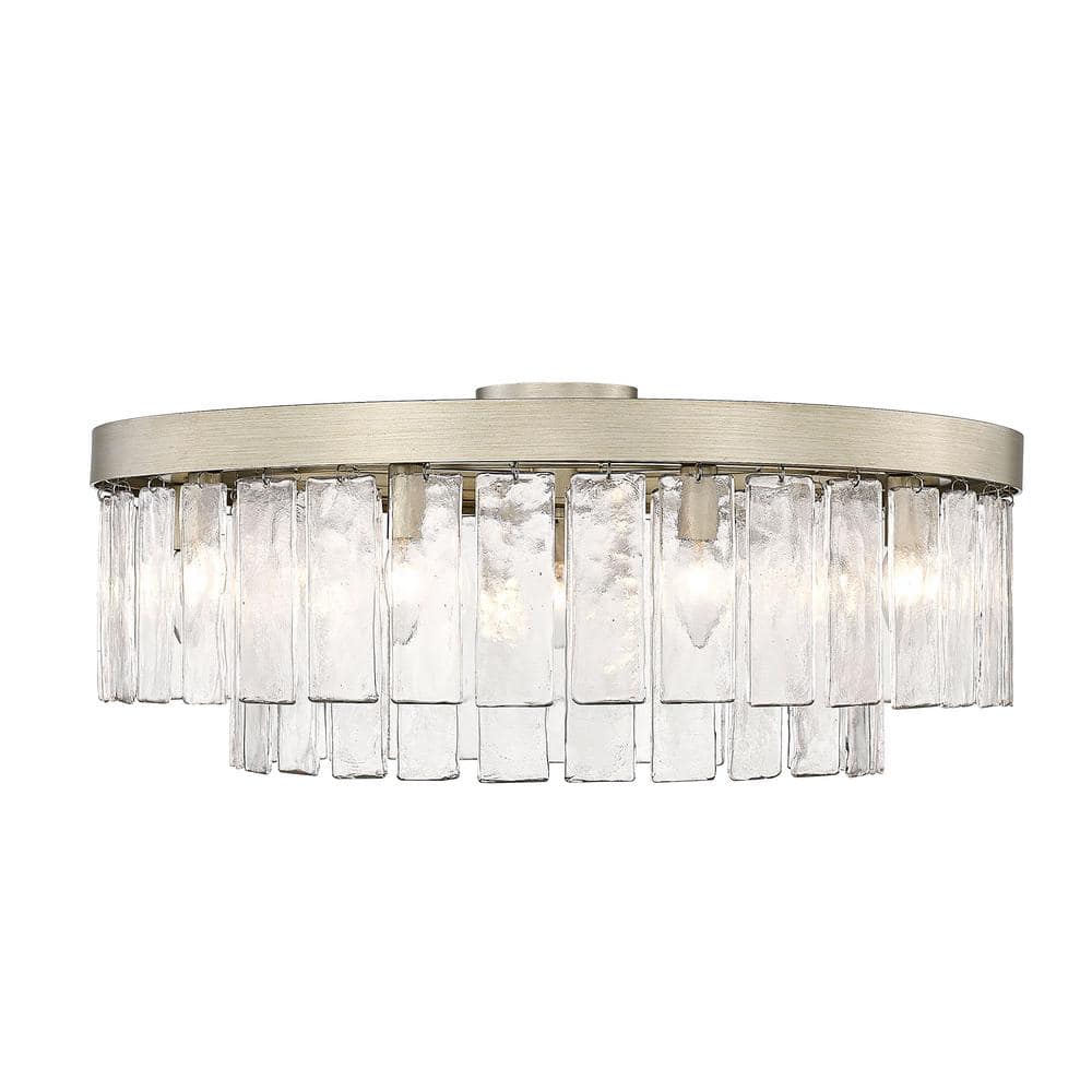 White Gold Glass Drum Semi-Flush Ceiling Light