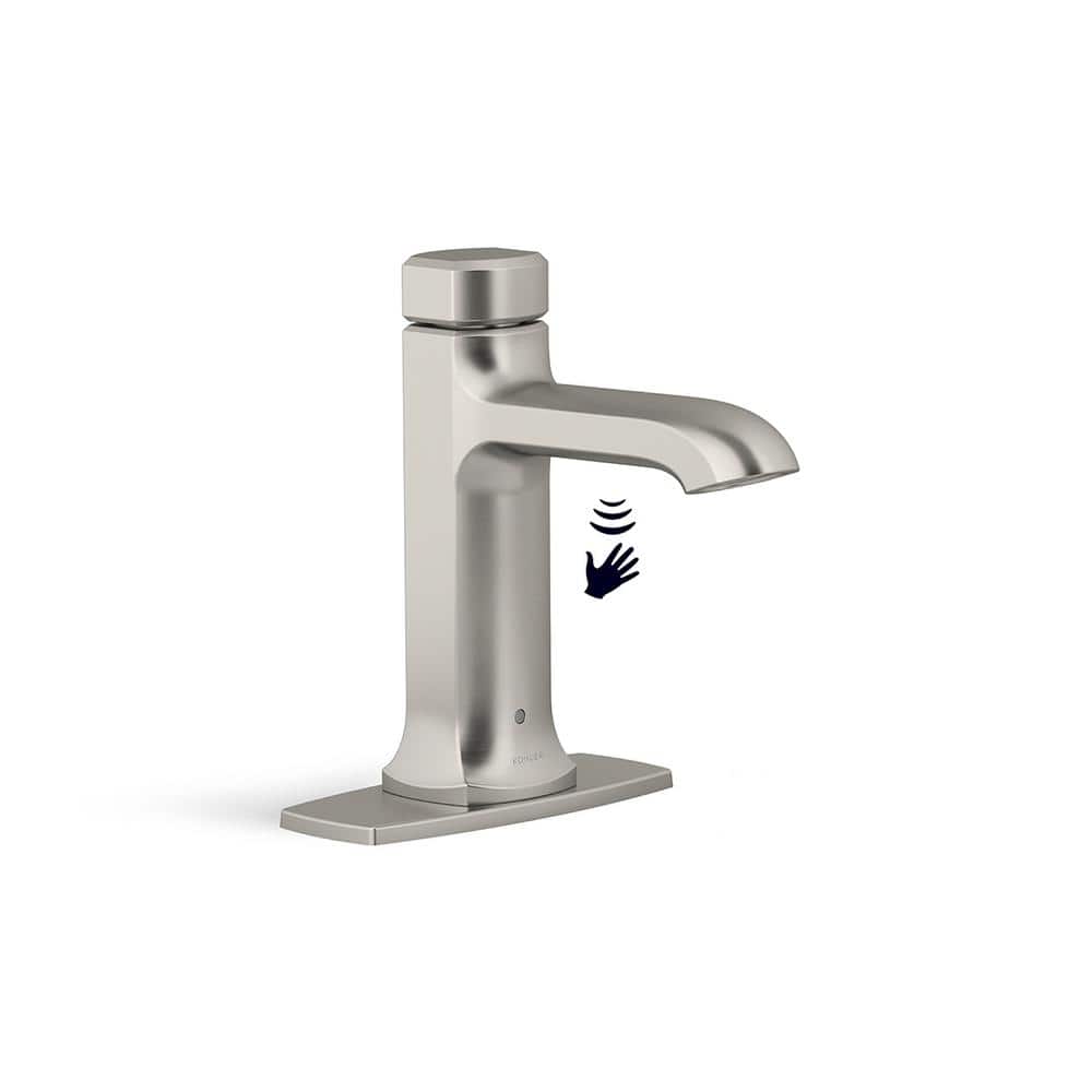 KOHLER Rubicon Battery Powered Touchless Single Hole Bathroom Faucet in Vibrant Brushed Nickel