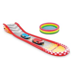 58 in. x 13 in. Inflatable Sunset Pool and 221 in. Racing Water Slide with 2 Surf Riders, Round