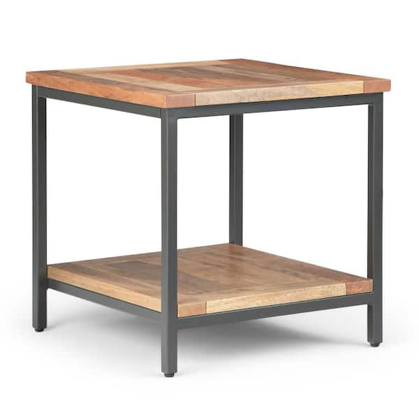 Simpli Home Skyler Solid Mango Wood and Metal 22 in. Wide Square Industrial End Table in Natural