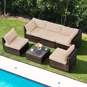 Charlottetown Brown Wicker Outdoor Sectional Set with Brown Cushions