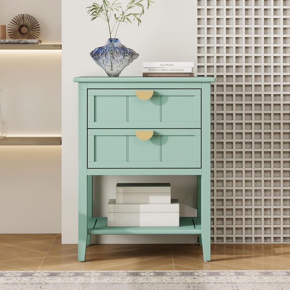 Light Green 2 Drawers 22.01 in. W Nightstand