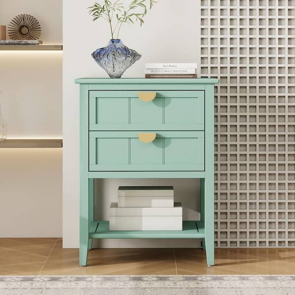 Nestfair Light Green 2 Drawers 22.01 in. W Nightstand