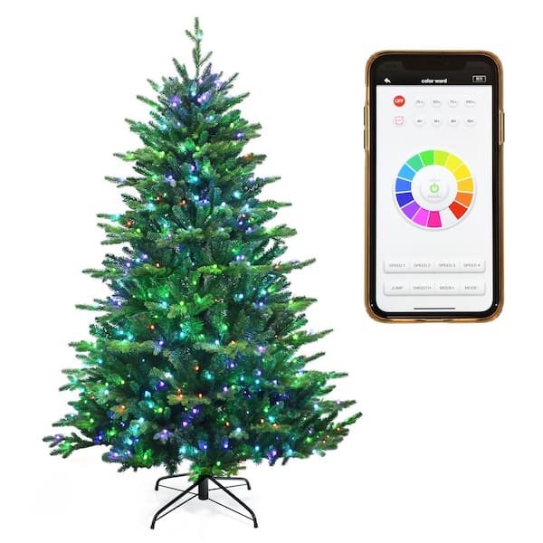 Gymax 6 Ft. Pre-Lit Artificial Christmas Tree With App Control And 15 Lighting Modes Gym08412