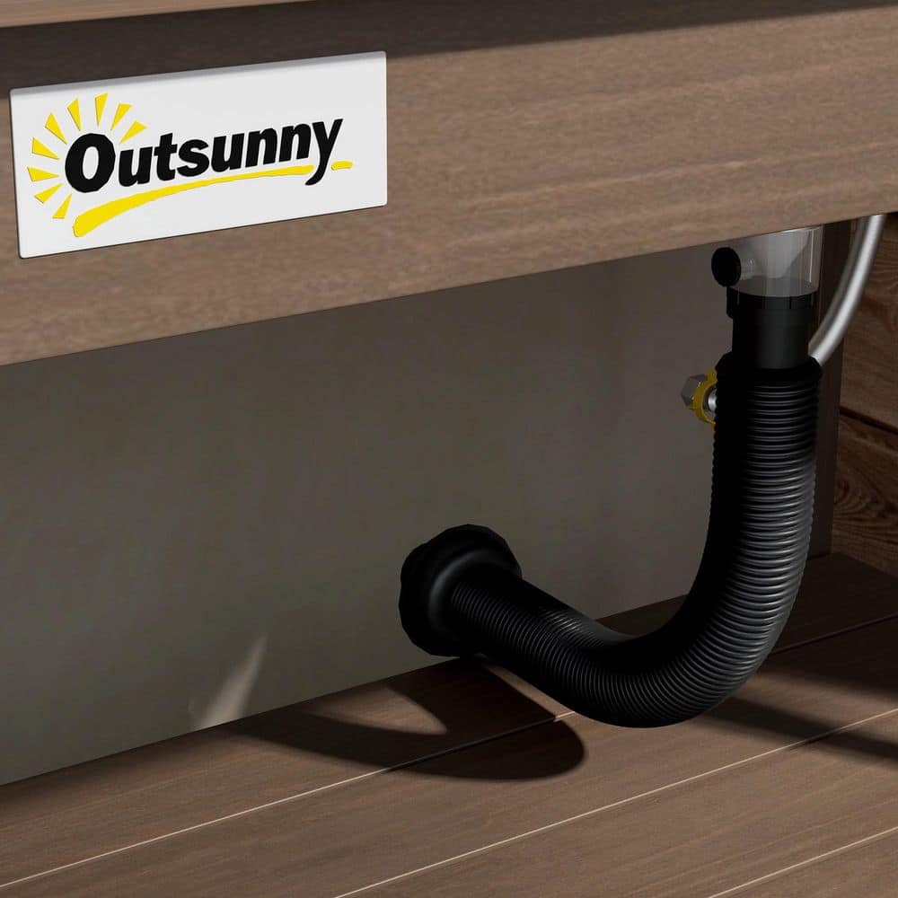 Dark Brown Wooden Outdoor Potting Bench with Storage Cabinet and Sink