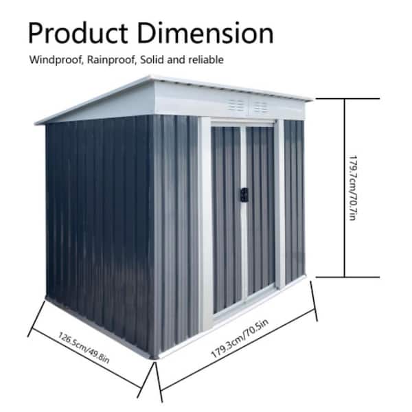 Gray 6 ft. W x 4 ft. D Metal Garden Shed Patio Outdoor Galvanized Steel Shed with Doors (24 sq. ft.)