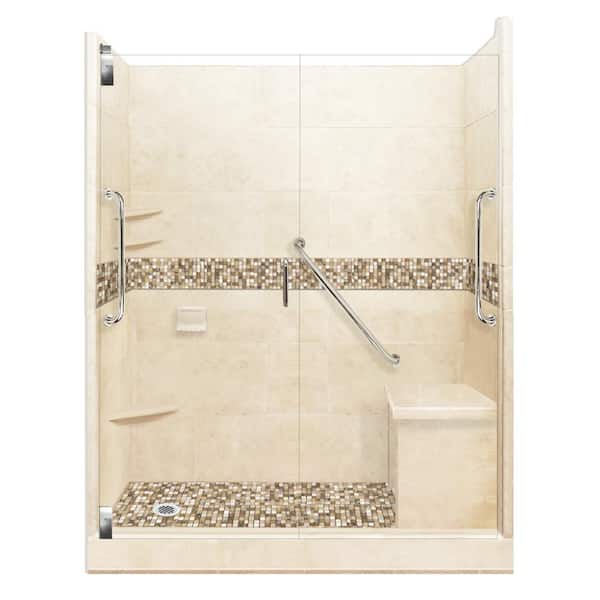 American Bath Factory Roma Freedom Grand Hinged 36 in. x 60 in. x 80 in. Left Drain Alcove Shower Kit in Desert Sand and Chrome Hardware