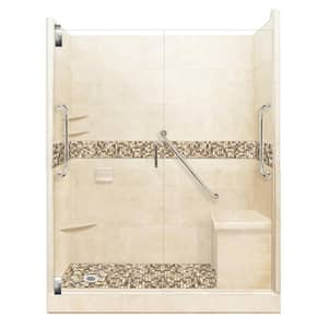 Roma Freedom Grand Hinged 30 in. x 60 in. x 80 in. Left Drain Alcove Shower Kit in Desert Sand and Satin Nickel Hardware