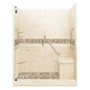 Roma Freedom Grand Hinged 34 in. x 60 in. x 80 in. Left Drain Alcove Shower Kit in Desert Sand and Satin Nickel Hardware