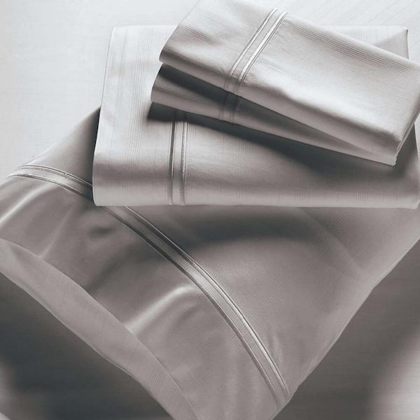 PRICELESS HOME 4-Piece Dove Gray Striped 300 Thread Count Queen Sheet Set