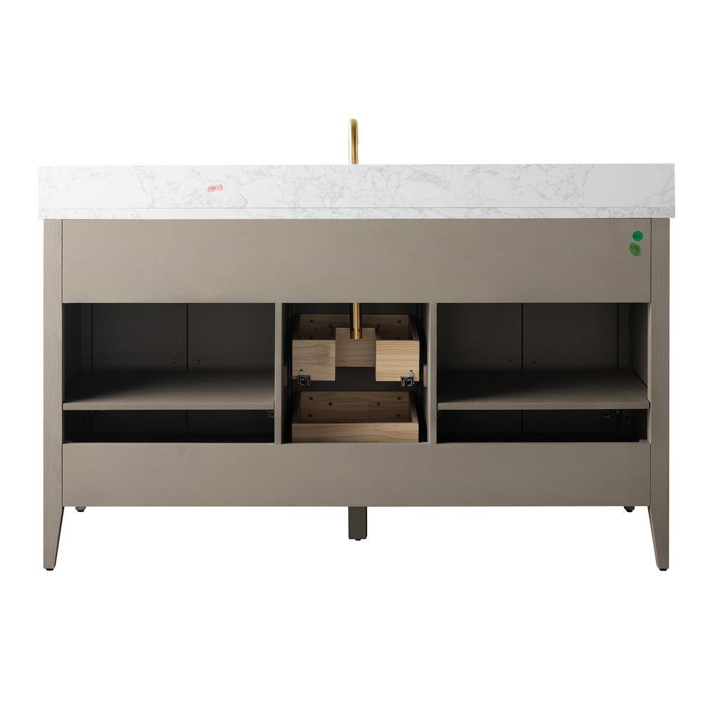 60'' Gray Single Bathroom Vanity with Marble Top