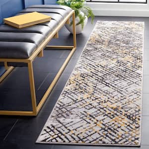 Amelia Charcoal/Gold 2 ft. x 8 ft. Abstract Gradient Striped Runner Rug