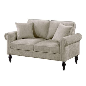 Michaud 57 in. Light Brown without Care Kit Chenille 2-Seat Loveseat with Turned Legs
