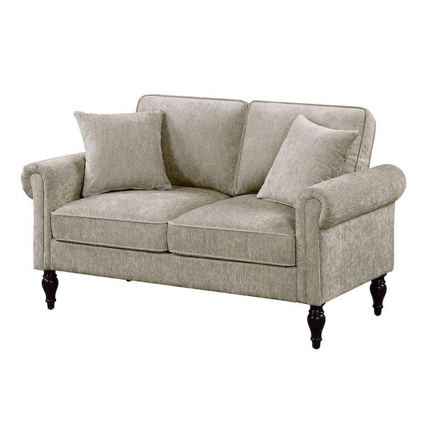 Furniture of America Michaud 57 in. Light Brown without Care Kit Chenille 2-Seat Loveseat with Turned Legs