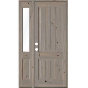44 in. x 96 in. Rustic Knotty Alder Sidelite 2-Panel Right-Hand/Inswing Clear Glass Grey Stain Wood Prehung Front Door