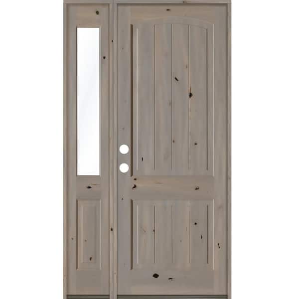 Krosswood Doors 44 in. x 96 in. Rustic Knotty Alder Sidelite 2-Panel Right-Hand/Inswing Clear Glass Grey Stain Wood Prehung Front Door