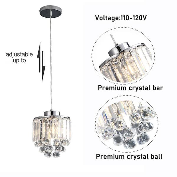 OUKANING 1-Light Modern Silver Adjustable Height Mini Crystal