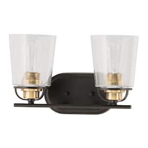 Inspiration 14 in. 2-Light Antique Bronze Bathroom Vanity Light with Glass Shades
