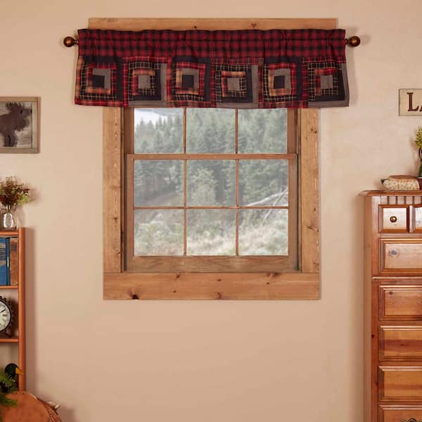 VHC BRANDS Cumberland 60 in. L x 16 in. W Patchwork Cotton Valance in Chili Pepper Black Grey