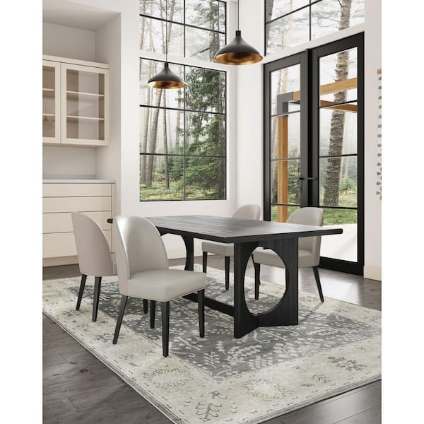 Manhattan Comfort Hillman Modern Light Gray Faux Leather and Velvet Upholstered Dining Chair (Set of 4)