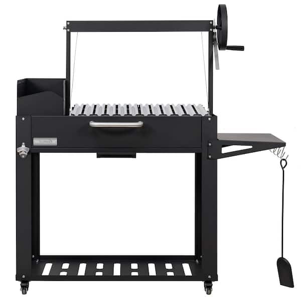 54 in. Argentine Santa Maria Charcoal Grill with Interchangeable V-Grates, Outdoor BBQ, in Black