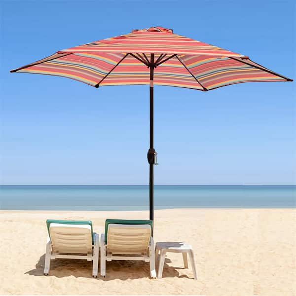 Afoxsos 8.6 ft. Steel Market Patio Umbrella with Push Button Tilt and Crank in Red Stripes