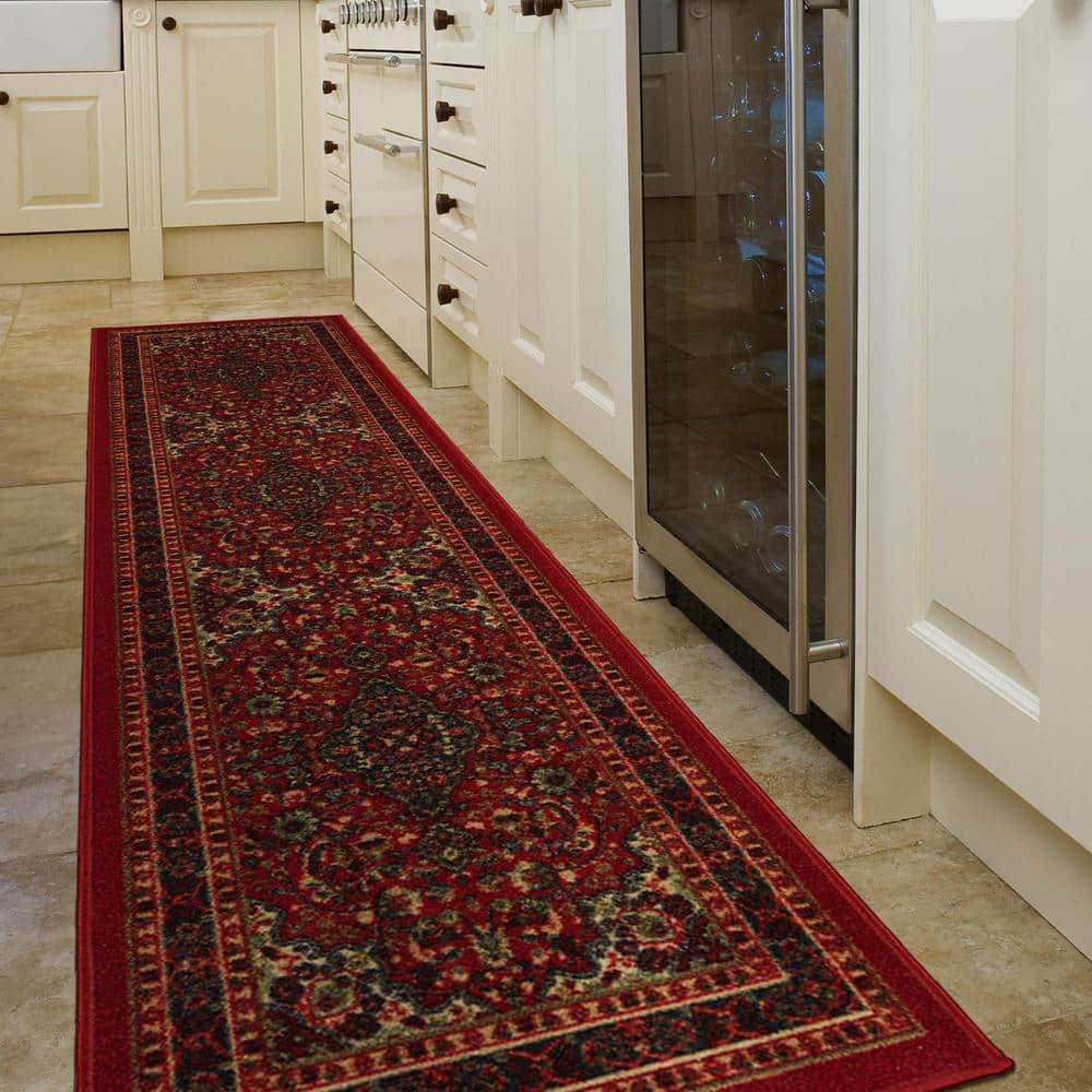 Red Oriental Design Washable Non-Slip Runner Rug