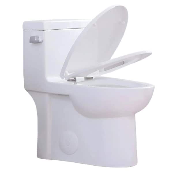 Tornado Flush 12 in. 1-Piece 1.28 GPF Single Flush Elongated Toilet in Gloss White Seat Included