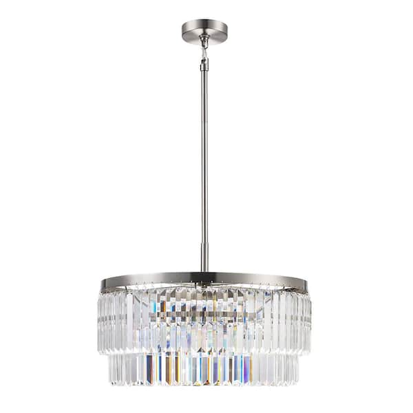 Home Decorators Collection Winthrop 3-Light Modern Brushed Nickel Chandelier Light Fixture with Hanging Crystal Shade