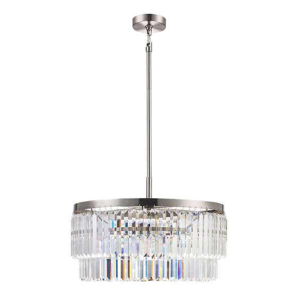 Winthrop 3-Light Modern Brushed Nickel Chandelier Light Fixture with Hanging Crystal Shade
